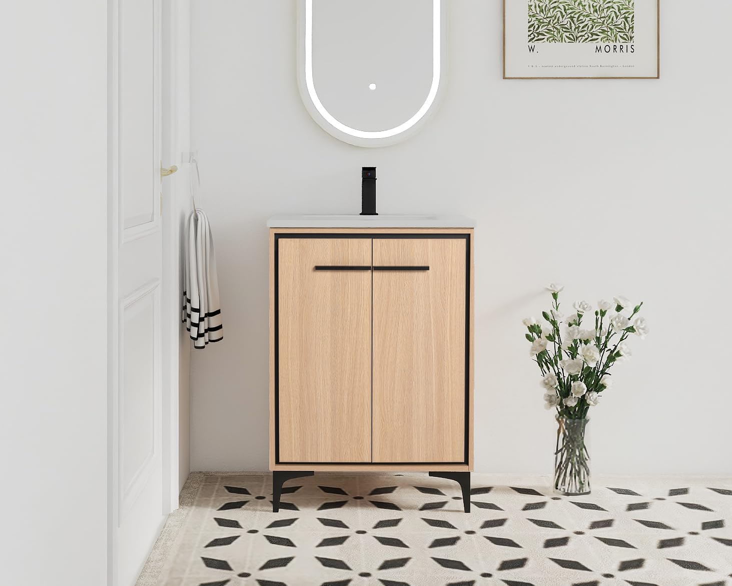 JENTORIA 24" Bathroom Vanity with Sink Combo,24 Inch Freestanding Bathroom Vanity,Modern Floor Standing Cabinet Set with Ceramic Basin,Soft Closing