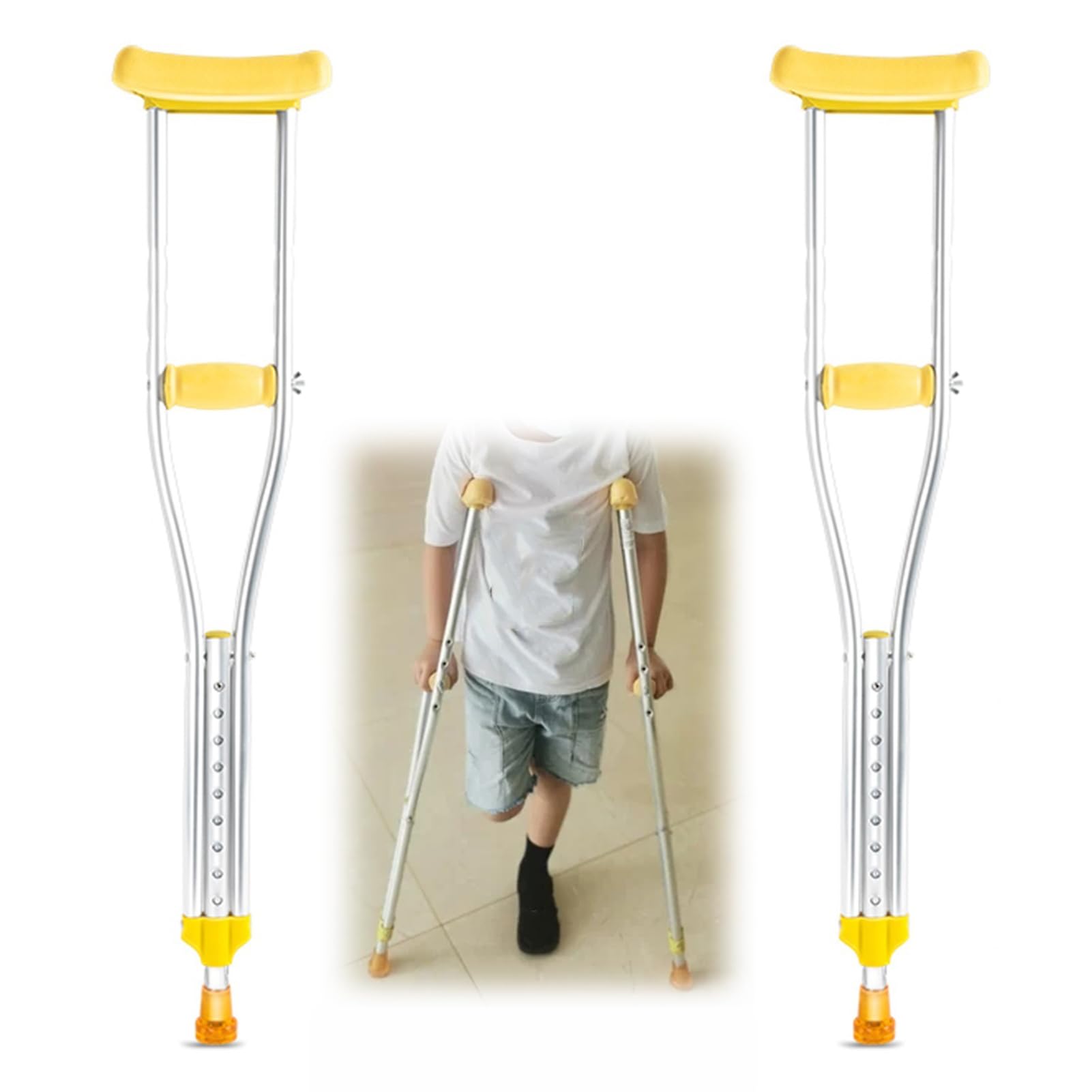 Dziecięce Kule do Chodzenia, Lekkie Kule Pod Pachą, Stosowana Wysokość 115-135cm, z Miękką Rączką, żółty, 1 Para