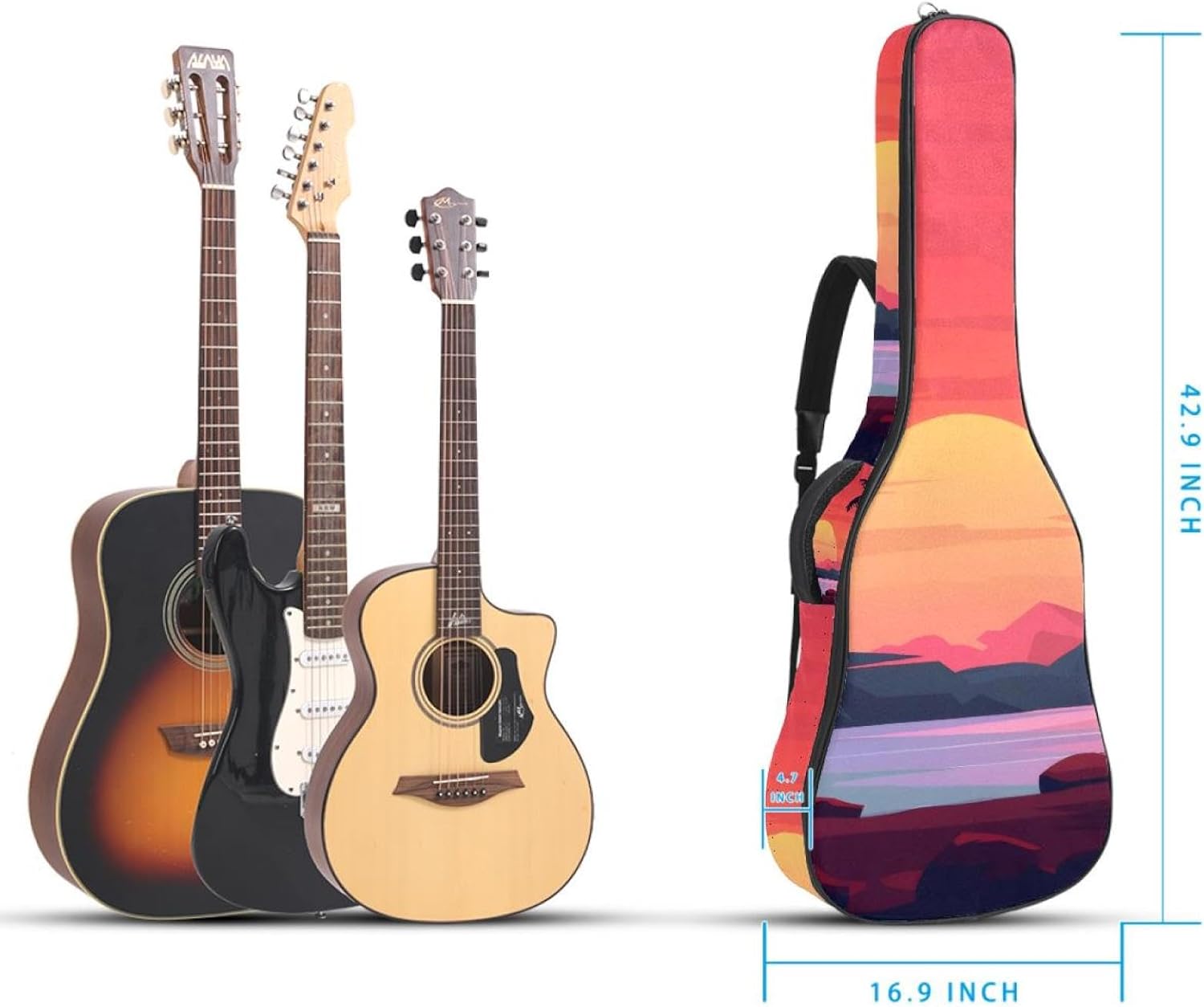 Acoustic Guitar Bag, 40 41 42 Inch Guitar Case Cover Soft Guitar Gig Bag for Acoustic Electric Bass Classical Guitar, Landscape Sunset with the Palms