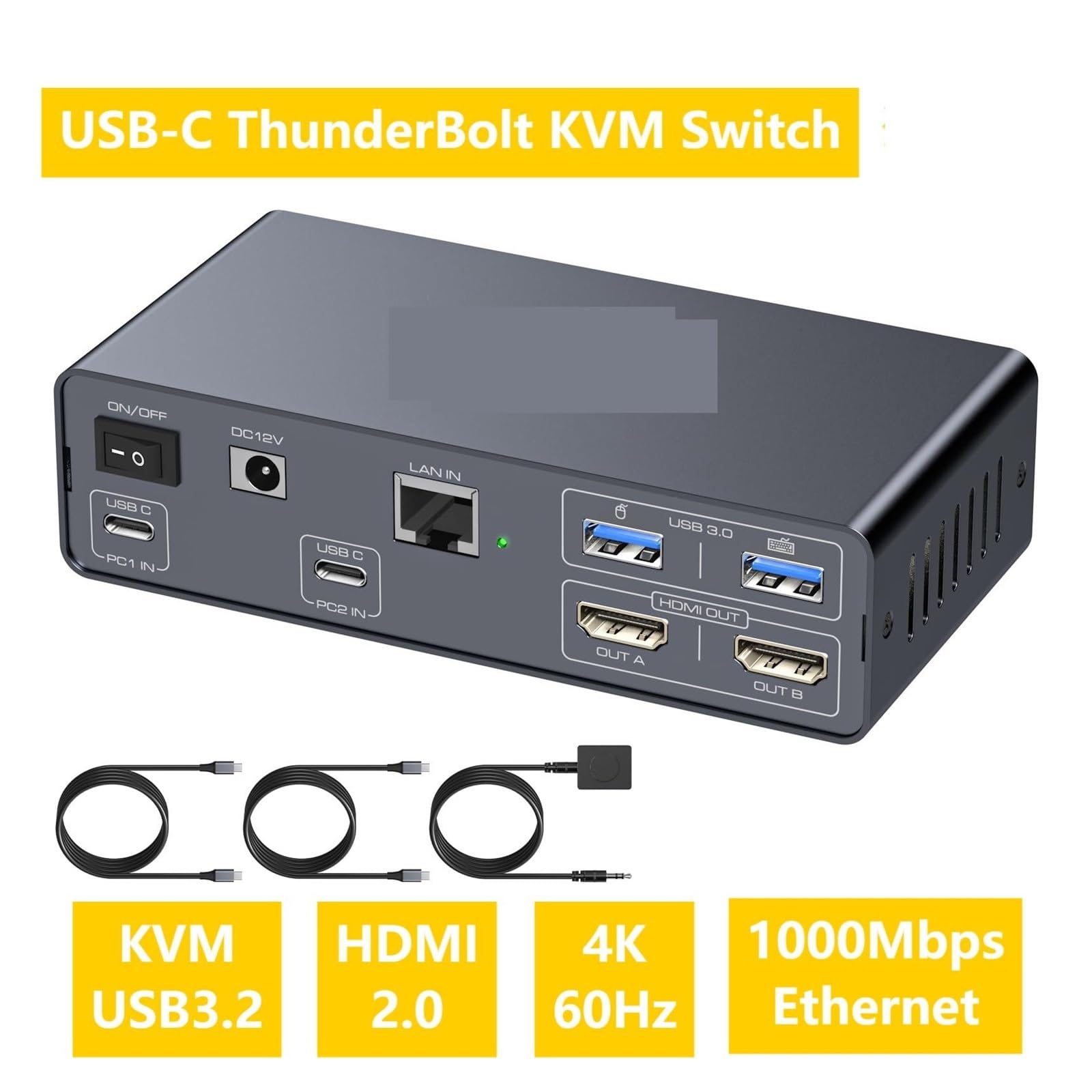 Convertitore Digitale, Switch KVM USB C 2 Monitor Computer 4K60Hz Stazione di Docking 10Gbps Porte 3. Doppio