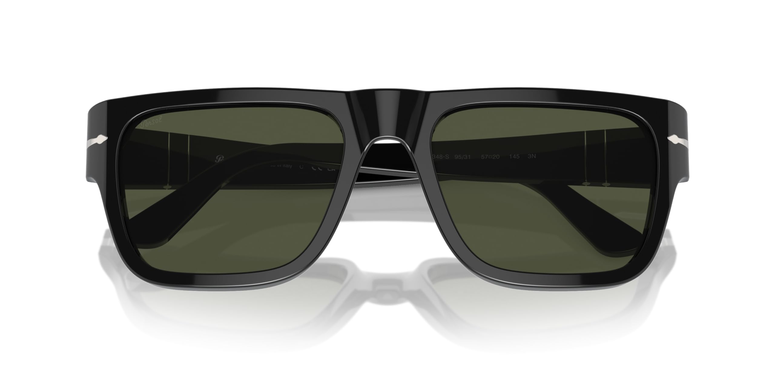 Persol Okulary przeciwsłoneczne unisex, czarne oprawki, zielone soczewki, 57 mm