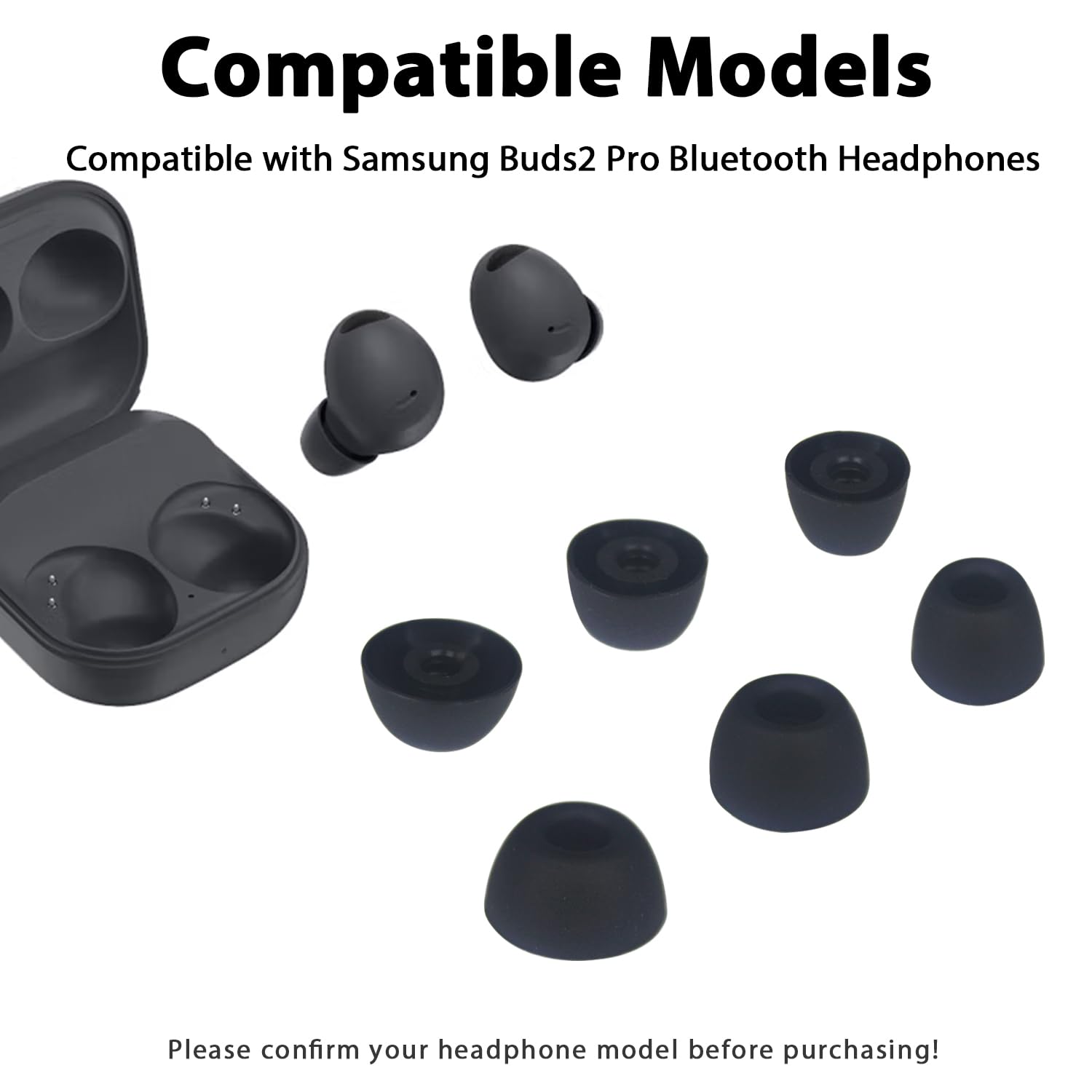 Adhiper 3 pary zatyczek do uszu do Galaxy Buds2 Pro, redukujące hałas silikonowe zatyczki do uszu, kompatybilne ze słuchawkami Samsung Galaxy Buds 2 Pro, pasują do etui do ładowania (S/M/L, czarne) | Rozmiary S/M/L, pasuje do etui ładującego, miękki silik