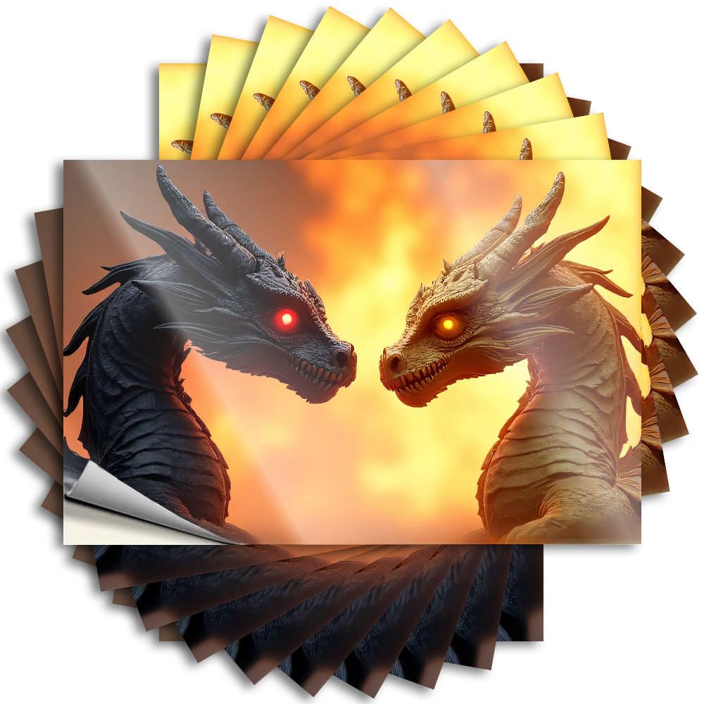 Two Dragons Face Each Other Against A Fiery Background. Summer Sticker | Outdoor Decorations for Porch Waterproof Vinyl Garage Spring Removable Decal Peel Stick(12X18CM)