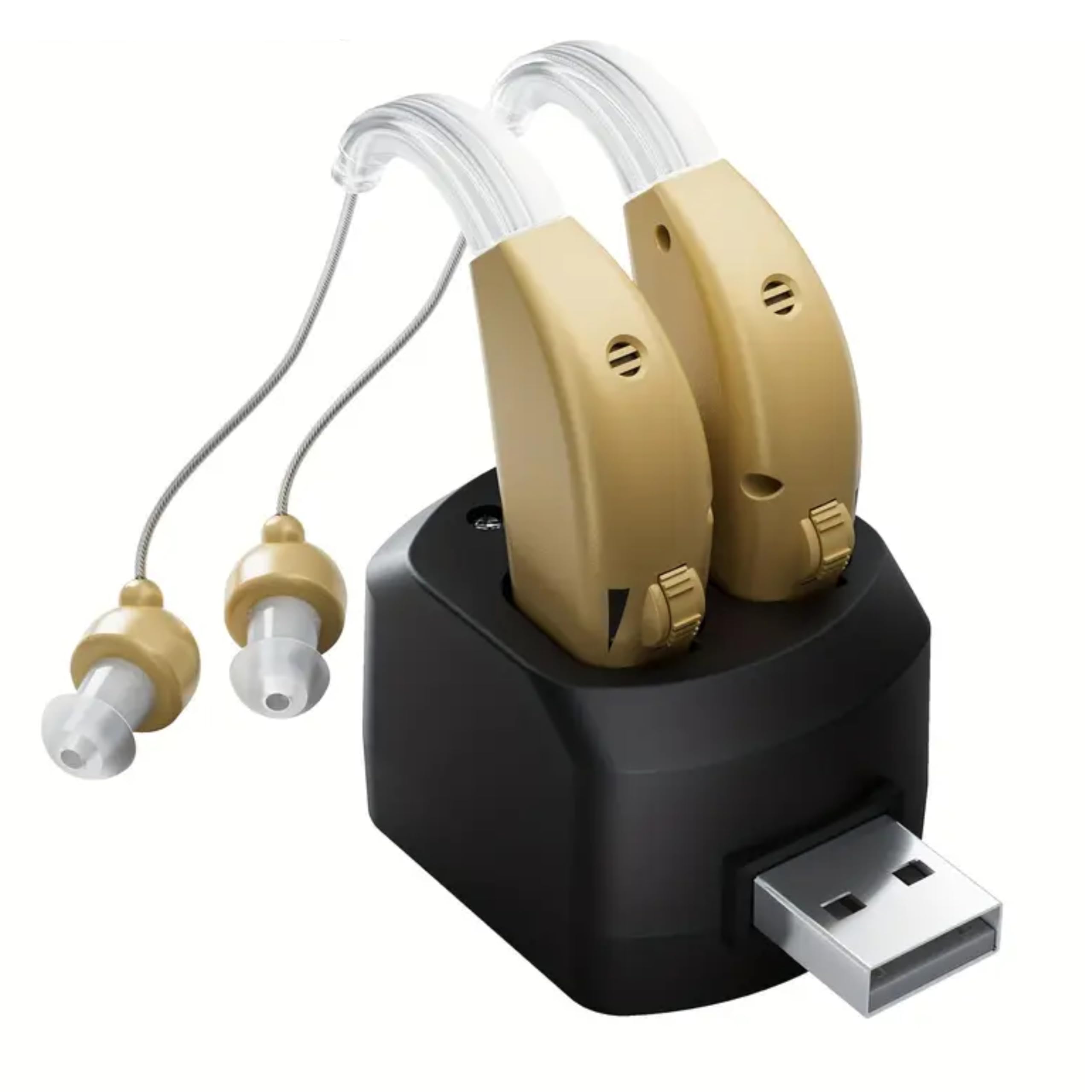 Aika Behind the Ear Sound Amplifier, Amplifies Sound by 30 Times, Lightweight, Virtually Invisible, Comfortable, Adjustable Volume, Fast Charging (Beige, 1 Year Warranty, Free Dry Kit) (Both Ear)