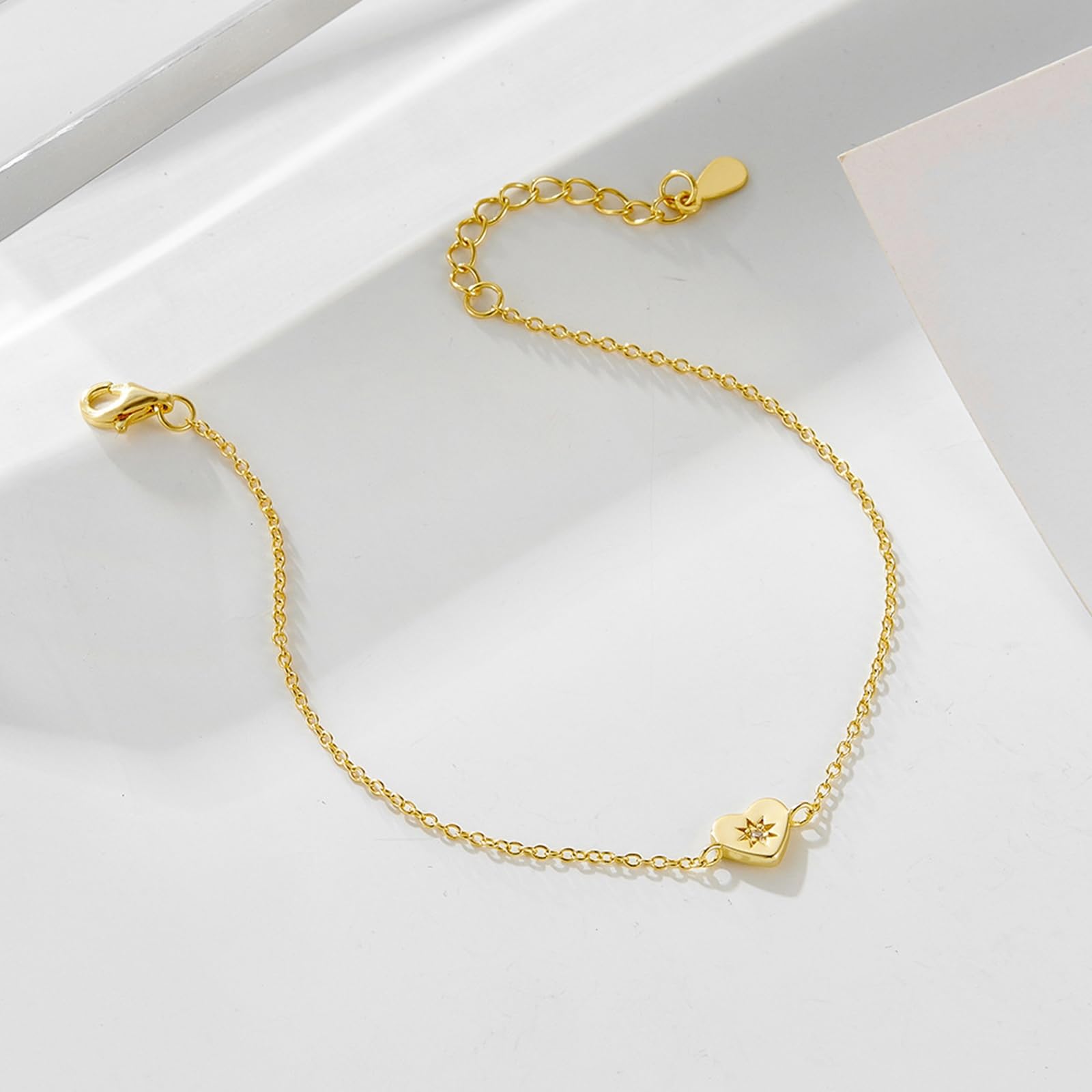 Pulseras de corazón para mujer, oro con diamantes de laboratorio, hechas a mano para mujer, pulseras