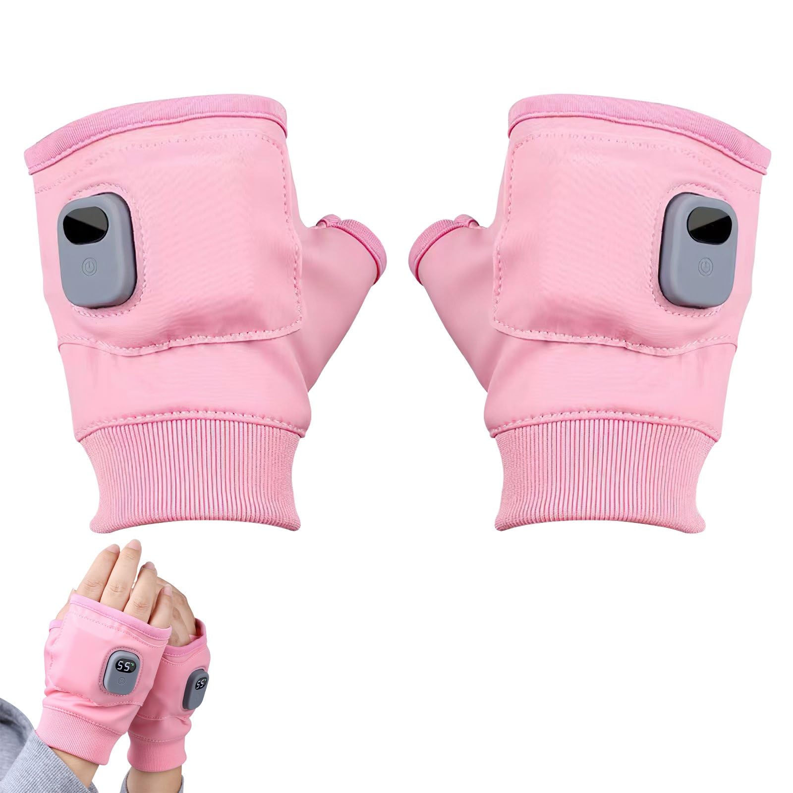 Sulobom Heated Fingerless Hloves, USB Heated Gloves for Men Women, 3 Temperature Levels Rechargeable Heated Gloves, Fingerless Work Gloves for Outdoor Skiing Cycling Hiking (pink)