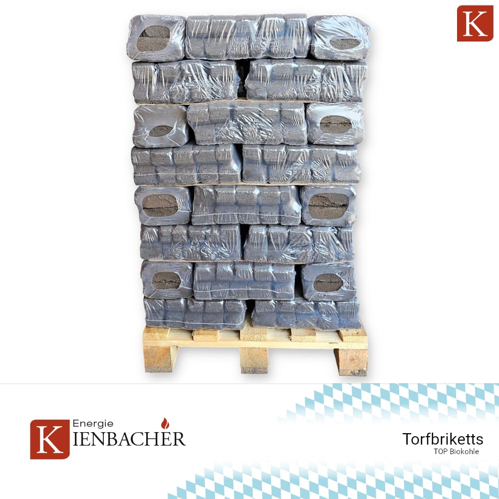 Kienbacher Energia Kienbacher (1000 kg) pallet bricchette di torba, carbone naturale, lignite, bruciatore continuo, camino, stufa, legno, riscaldamento, carbone, bricchetta, 1000)