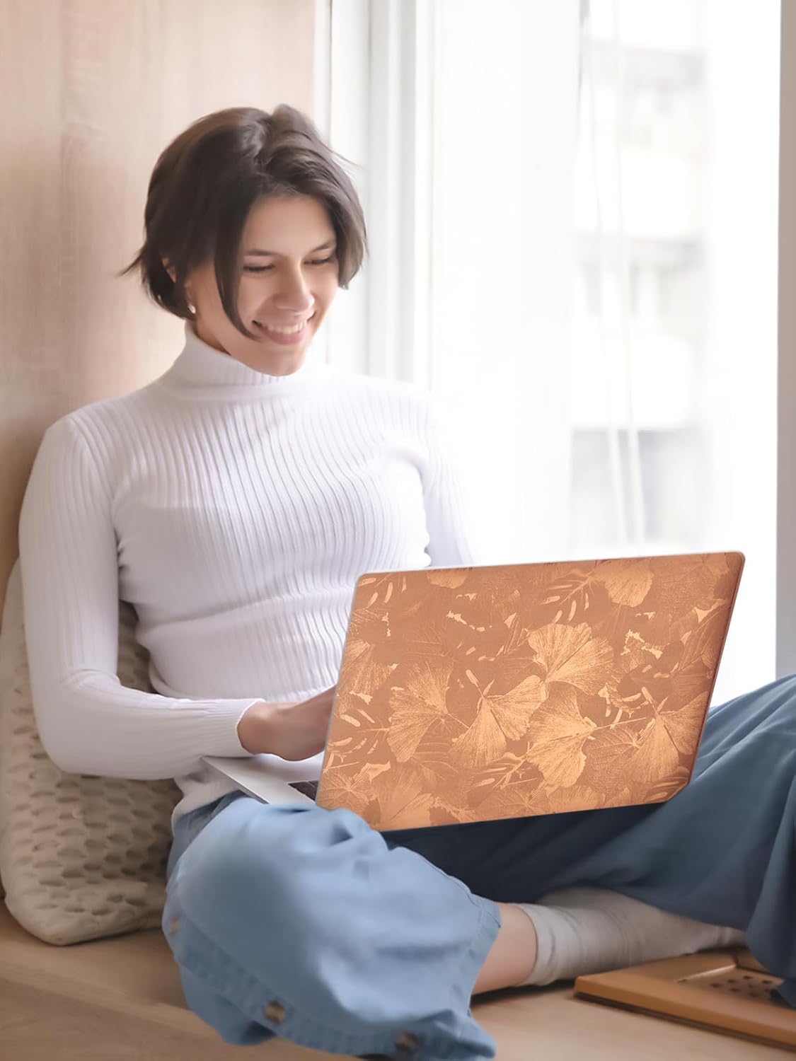 Seorsok Compatible with MacBook Air 13 Inch Case 2022 2021 2020 2019 2018 Release A1932 A2179 M1 A2337 Touch ID,Elegant Ginkgo Leaves&Palm Leave Leather Plastic Hard Shell with Keyboard Cover,Brown