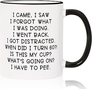 Shqiueos Funny 60th Birthday Gifts for Women Men Mug 11oz, Gag 60 Year Old Birthday Gifts for Her Him, 60th Bday Gift Idea for Mom Dad Sister Best Friends, 1965 Birthday Decorations Coffee Cup