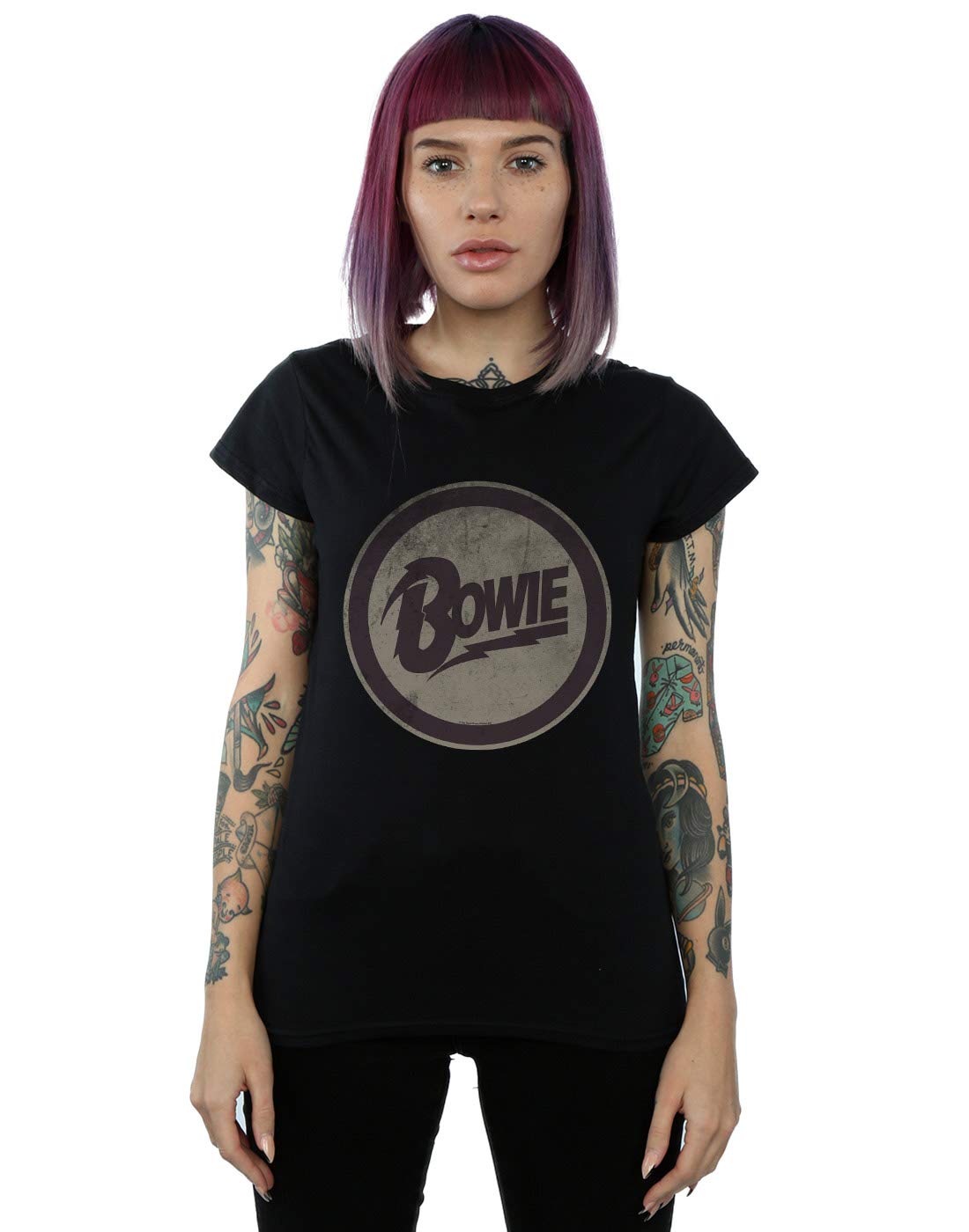 Absolute Cult Women's Black David Bowie Circle Logo T-Shirt Medium