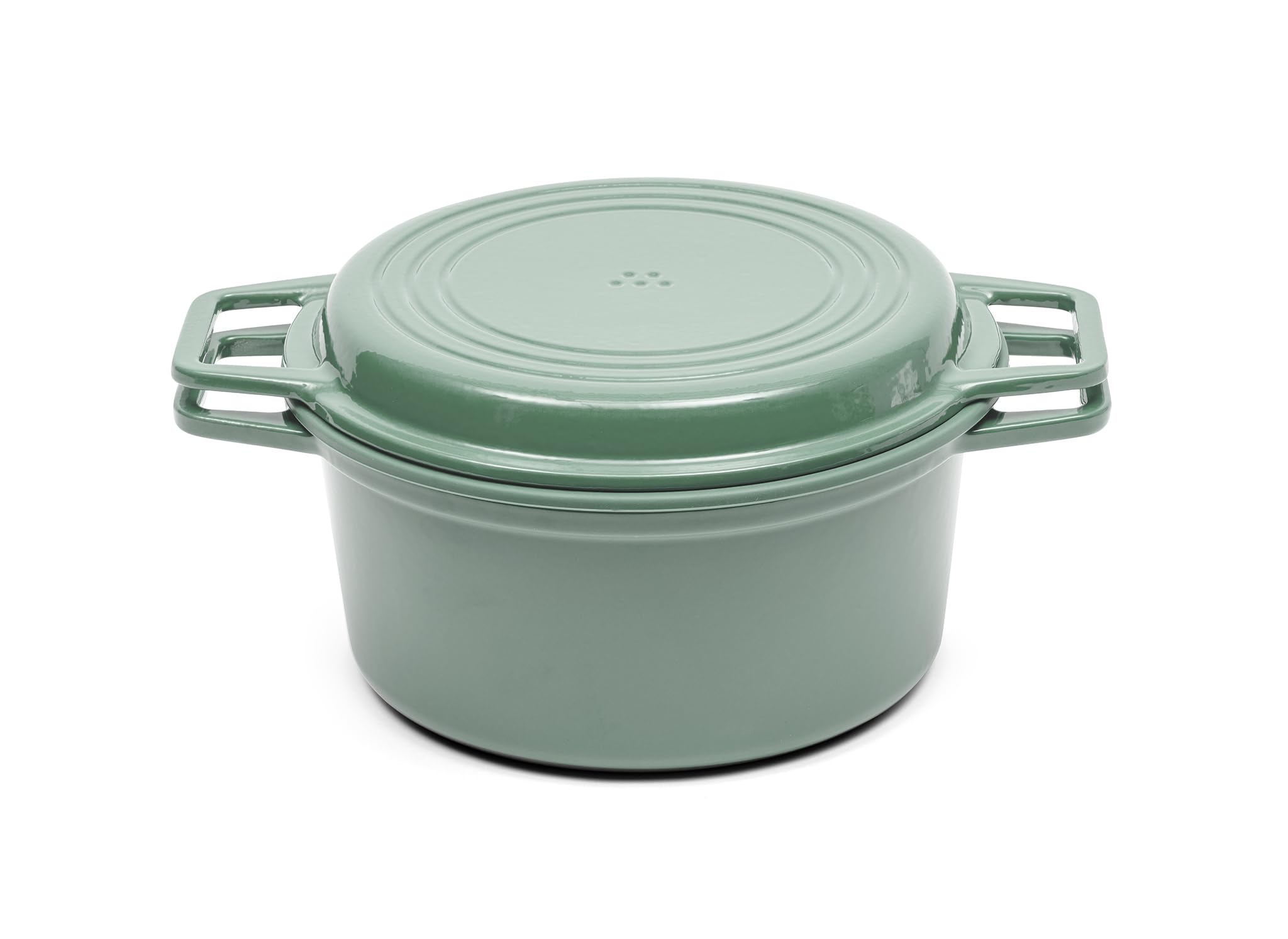 Misen 7 QT Enameled Cast Iron Dutch Oven - Chip-Resistant Enamel Coating - Thick Iron Core For Heat Retention - Large Cooking Surface - Oven Safe, Induction Compatible - Grill and Silicone Lid, Green