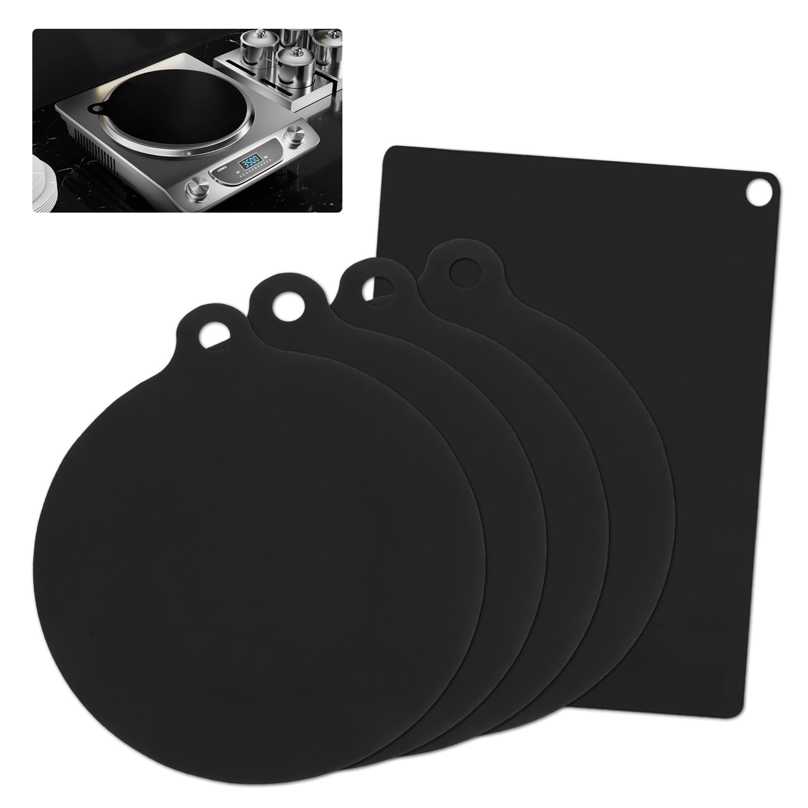5 Pieces Silicone Mat for Induction, Protective Mat with Suction Cup, Ceramic Induction Protector for Cooking, Induction Plate Cover, Induction Protection