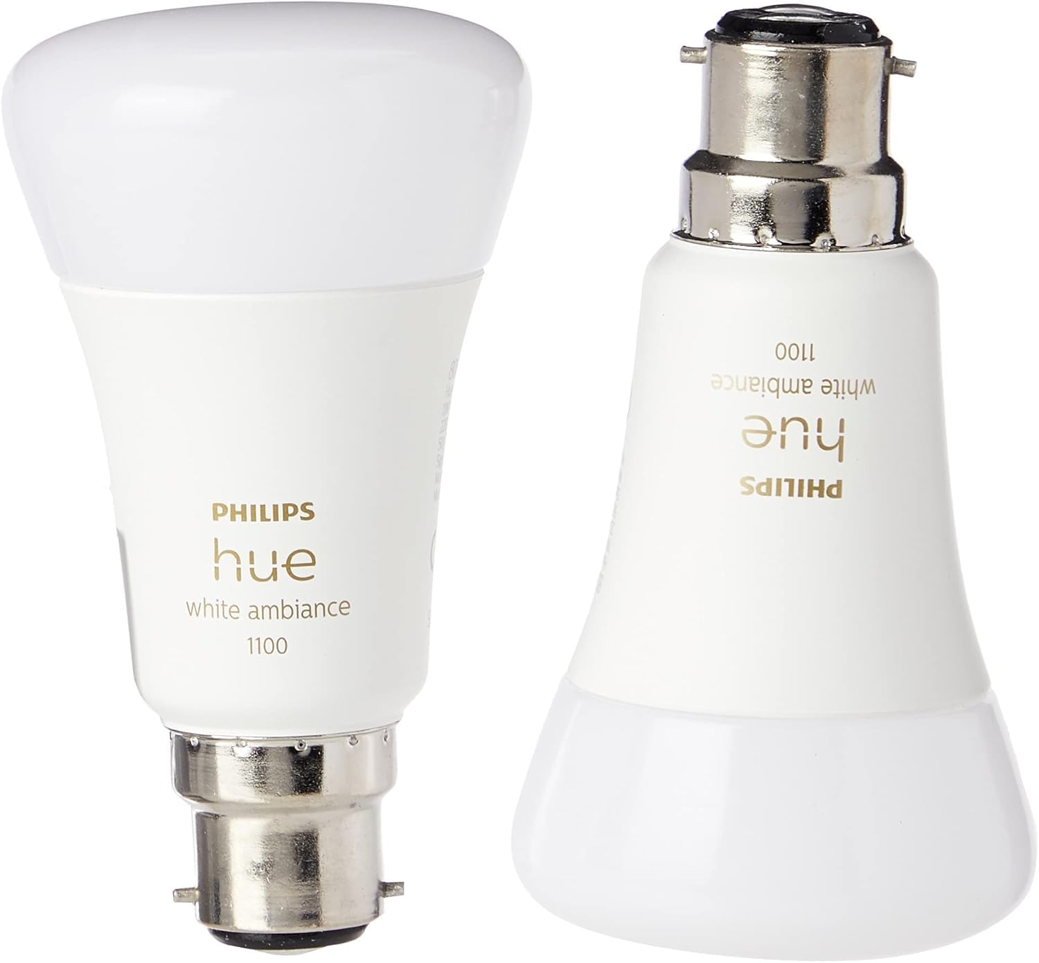 Philips Hue White Ambiance, ampoule LED connectée B22 équivalent 75W, 1100 lumen, compatible Bluetooth, pack de 2, fonctionne avec Alexa, Google Assistant et Apple Homekit