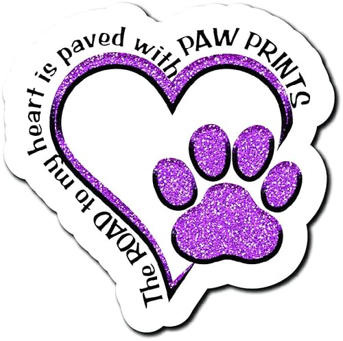 The Road To My Heart Is Paved With Paw Prints | Pink Glitter Heart Paw Print |Great Gift Idea|Single |5 Inch Magnet | Made In The Usa | Car Auto Tool Box Refrigerator Magnet| Mag10523 #TOP15