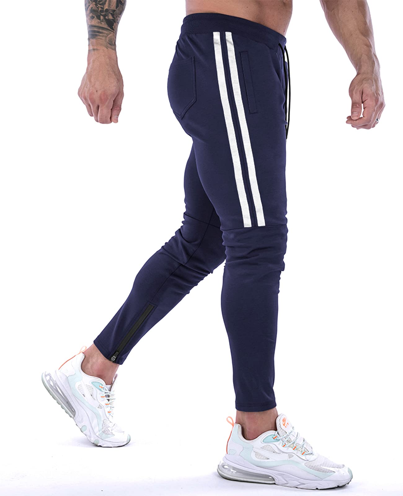Suwangi Pantaloni Tuta Uomo Palestra Running della Allenamento Slim Fit Design a Righe con Tasche Zip