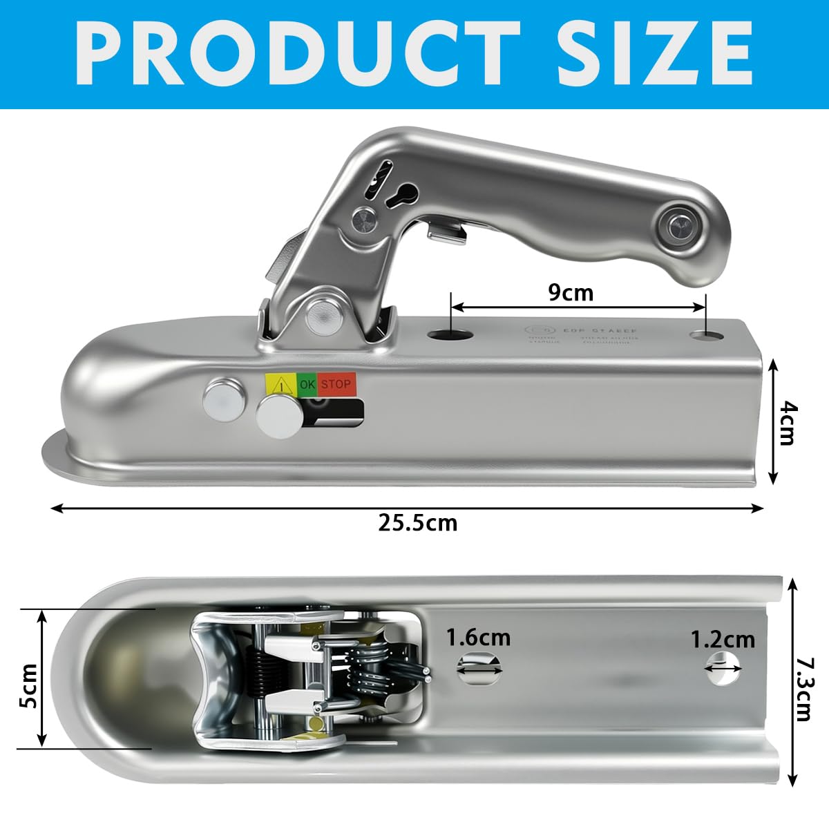 Zugkugelkupplung 800KG, Universal Anhängerkupplung 50mm Kugelkupplung, Zugmaul Anhänger Vierkant Rohr Anhängerkupplung mit Sicherheitsschloss Zugrohr Kupplung Zugmaul Trailer