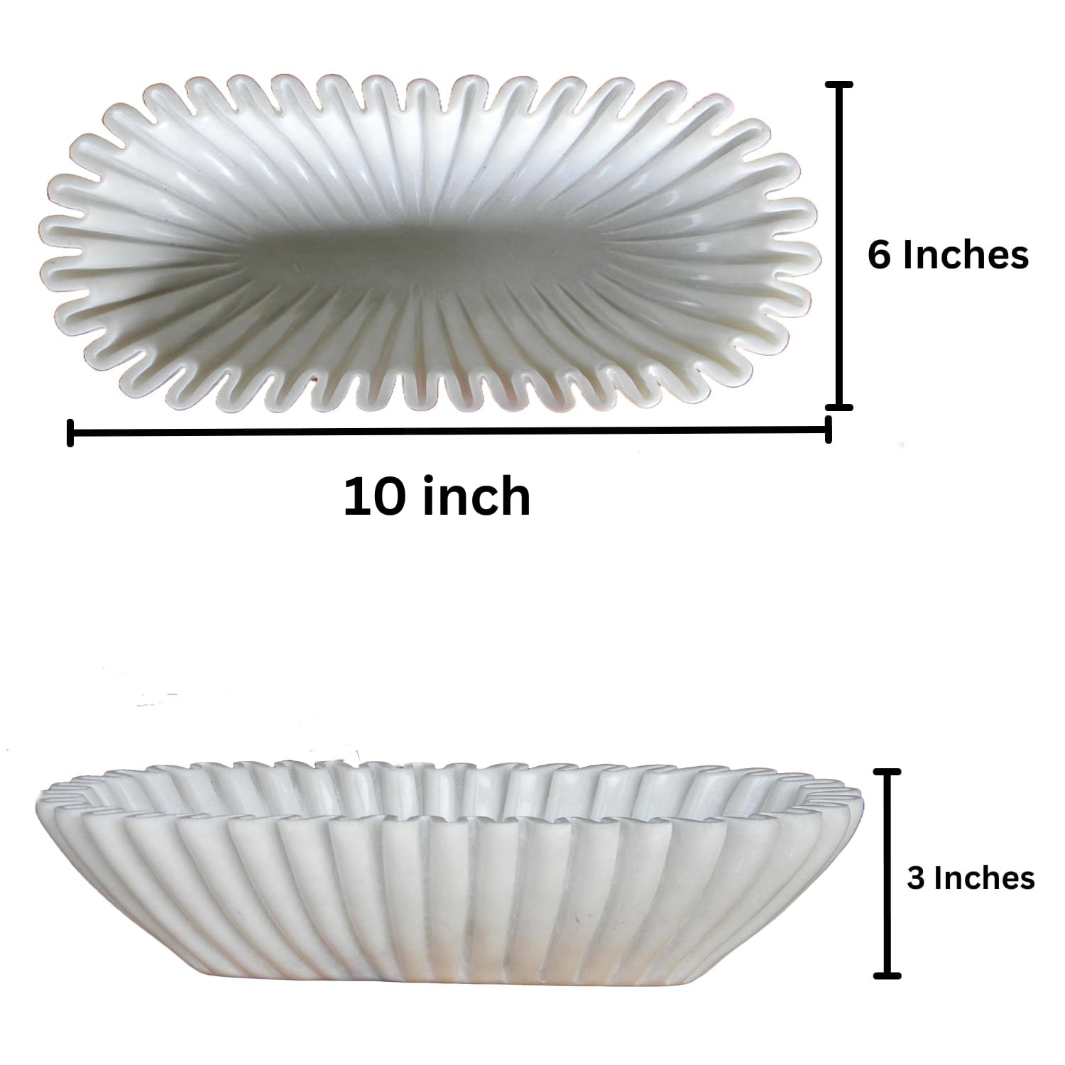 CRAFTFOBIA Handcrafted Decorative Marble Scallop Bowl - White Decorative Ruffle Bowl Centerpiece - Perfect for Flowers, Fruit, Keys, Rings table centerpiece 10 inches