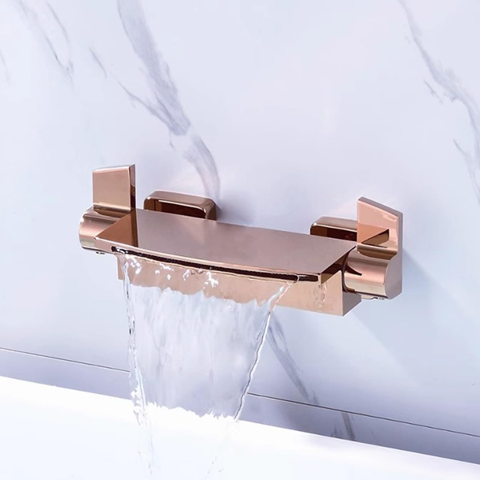 Jybnbbe Rose Gold Wall Mounted Waterfall Bath Mixer Tap Hot & Cold Brass Bathtub Faucet For Luxurious Spa Experience (Rose Gold)