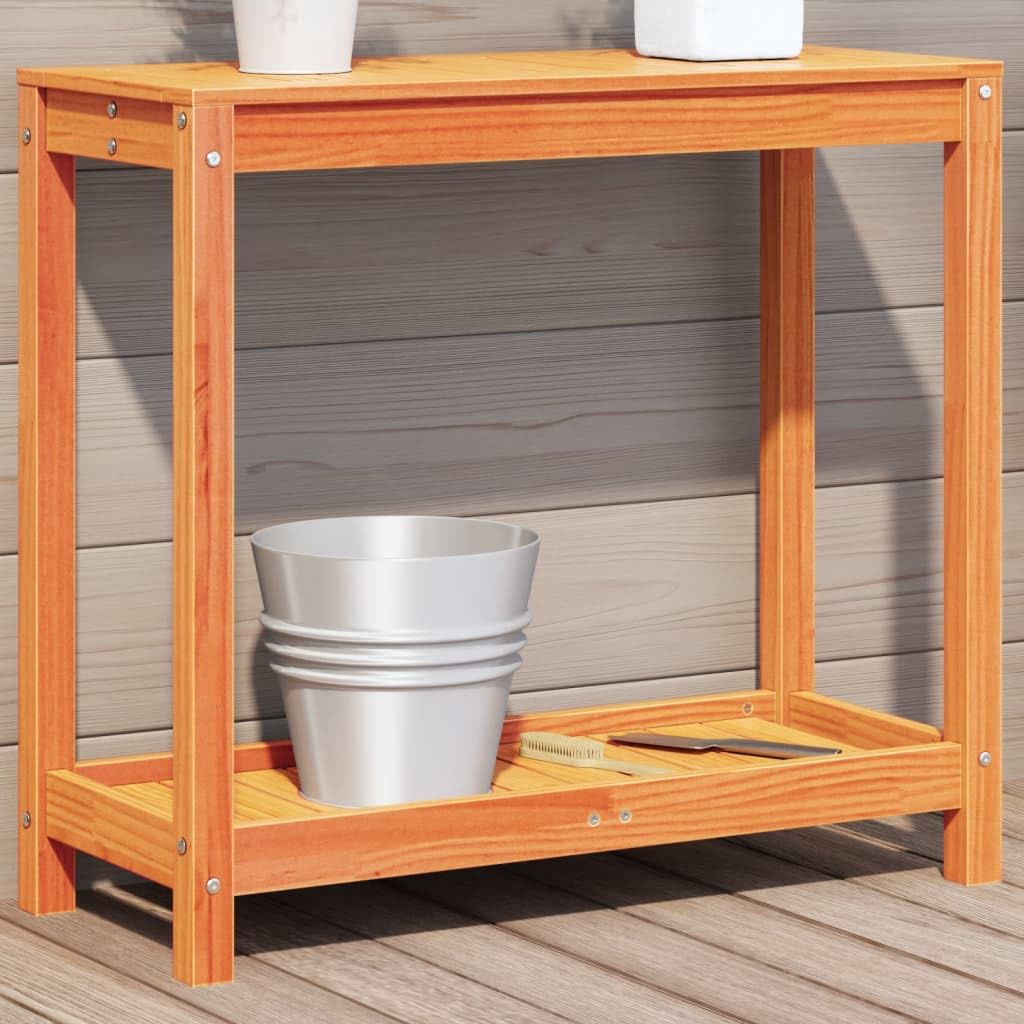 Gecheer Tavolo Invaso con Ripiano,Tavolo da Lavoro per Giardino,Tavolo per Piante in Legno,Banco da Lavoro da Giardino,Tavolo da Esterno,Mobili da Giardino Marrone Cera 82,5x35x75 Massello Pino