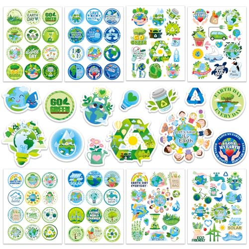 HOWAF 300+ Earth Day Stickers, Environmental Protection Vinyl Stickers Earth