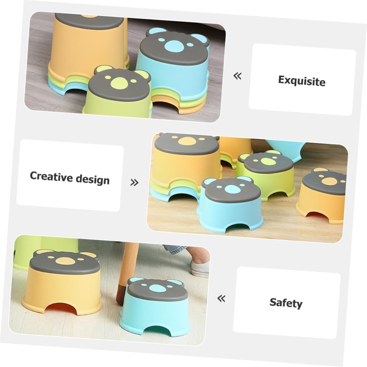 Non-Slip Cartoon Step Stool Plastic Low Seat for Bathroom Kitchen Bedroom Small Footrest for Toilet Training and Hand Washing Support