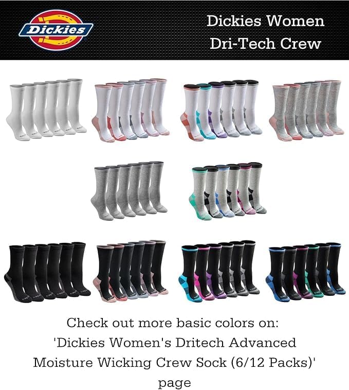 Dickies Women's Dri-Tech Fashion Moisture Control Crew Socks (6, 12 Pairs) - Image 4