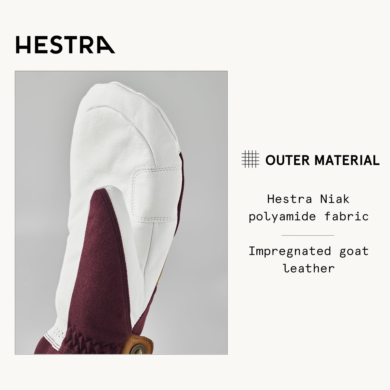 Hestra Women’s Voss CZone Mitt I Leather, Waterproof, Alpine Skiing Gloves - Bordeaux - 7