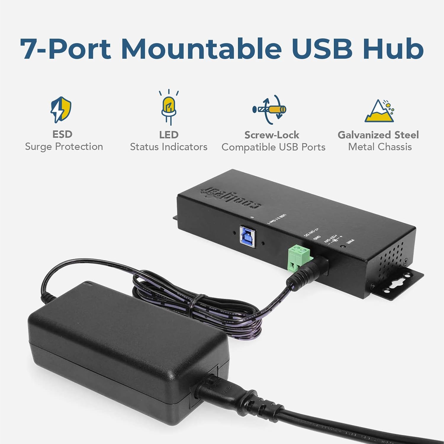 Coolgear 7 Port USB 3.1 Gen1 Hub 15KV ESD Surge Protection w/Power Adapter