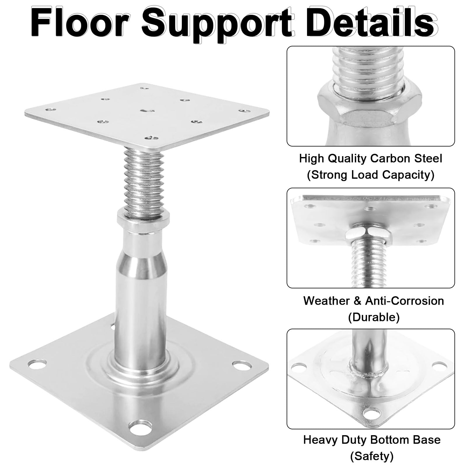 Lot de 4 supports de poteau réglables en hauteur avec 16 vis, supports réglables en hauteur de 100 à 140 mm, pour clôtures, abris, abris de voiture, pergolas, travaux de construction
