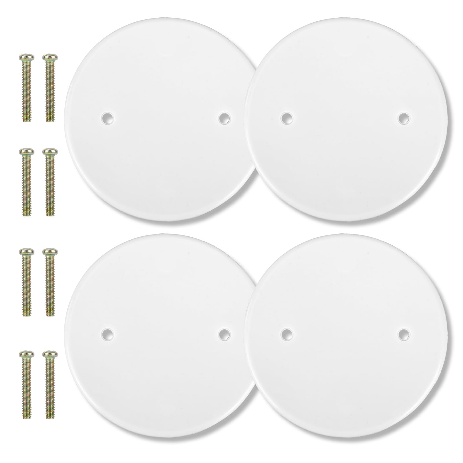 4pcs Round Ceiling Cover Plate, Diameter 11cm/4.33in Plastic Blank Electrical Box Cover Plate with 8pcs Screws for Wall Smoke Detector Fixture Light Fan Hole (White)