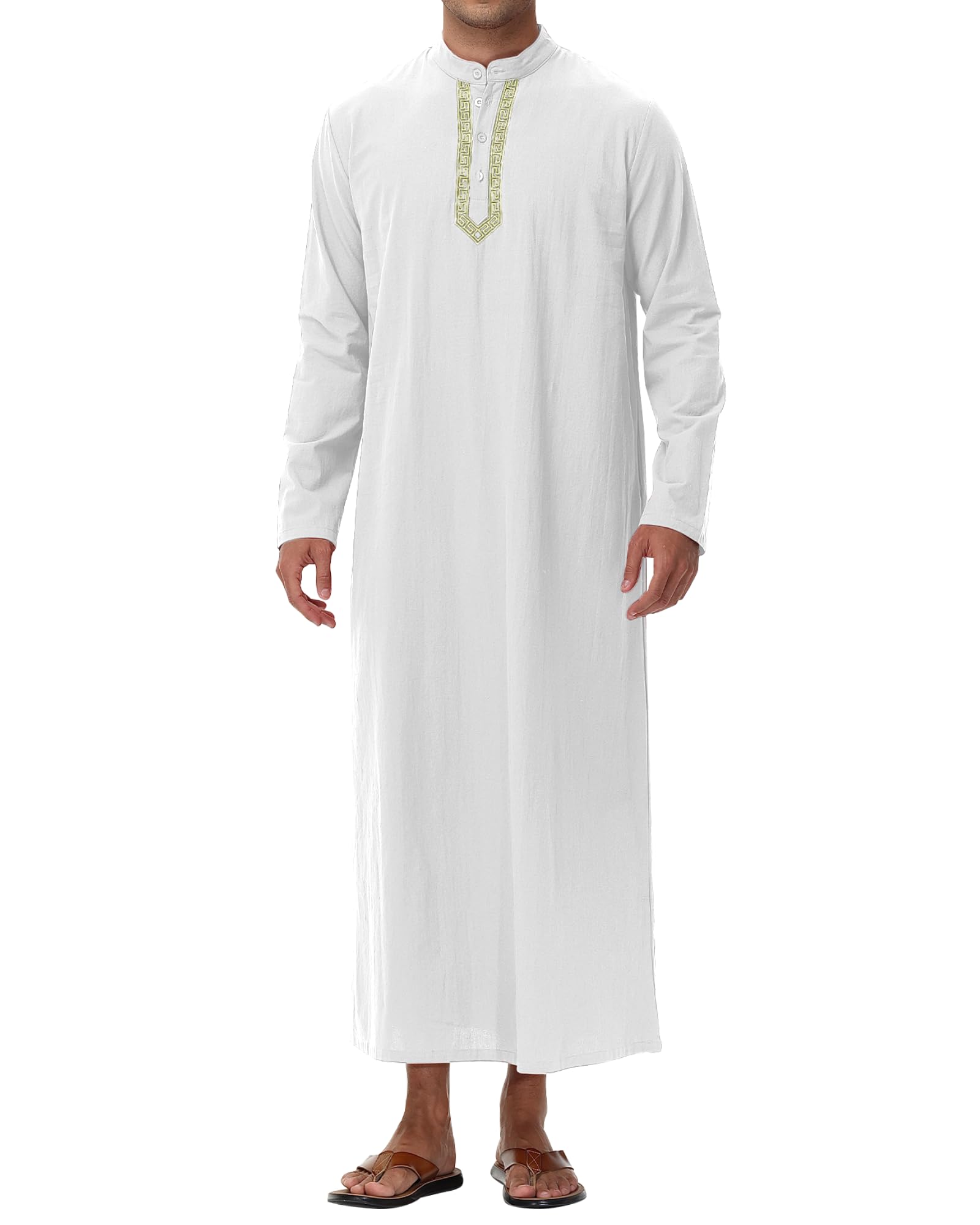 NANAMEEI Musulman Qamis Homme Manches Longues Djellaba Marocaine Abaya Caftan Robe Patte de Boutonnage Col Mao