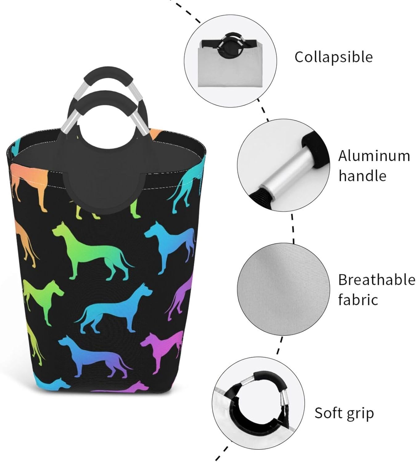 50l Laundry Basket Rainbow Dog Silhouette Waterproof Laundry Hamper Foldable Clothes Laundry Bag With Handles