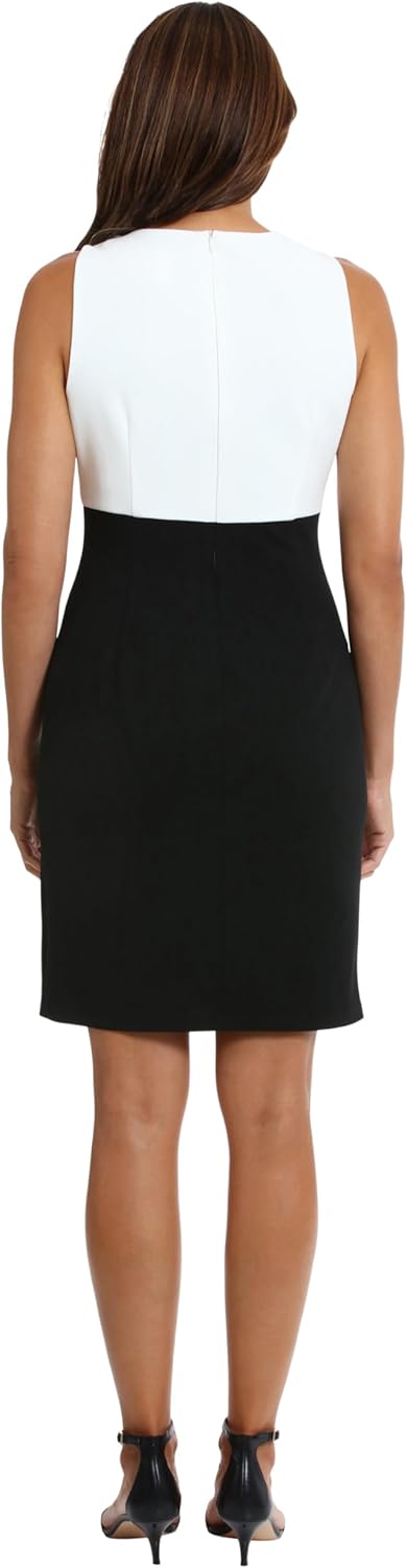London Times Women's Sleeveless Sheath Dress - Geometric Colorblock Design with Bow Detail - Knee-Length Cocktail Dress