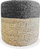 The Knitted Co. Jute Pouf Ottoman | Footrest Pouf | Hand Braided - Round Boho Pouffe - for Living Room, Bedroom, Nursery (16"x16"x16") Black