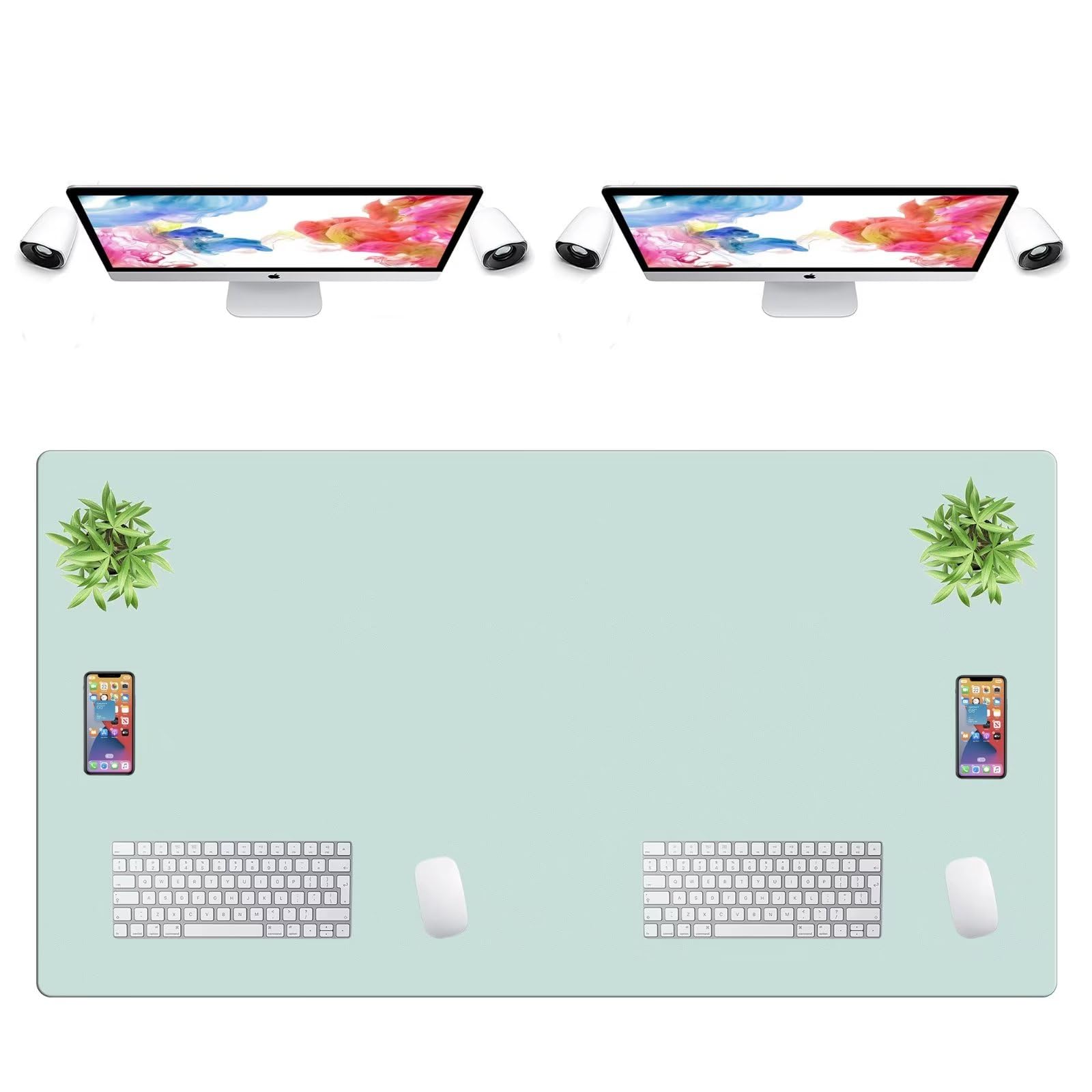 LL-COEUR Extra Large PU Leather Desk Mat Large Mouse Pad XXL Waterproof Table Mat Office Laptop Writing Pad (55.1 x 29.5 inch, Light Green)