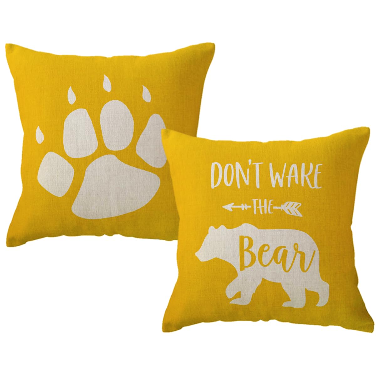 ULOVE LOVE YOURSELF 2Pack Bear Throw Pillow Cover Don’t Wake The Bear Beige Bear Yellow Background Cushion Covers Bear Paw Cabin/Camper Decorative