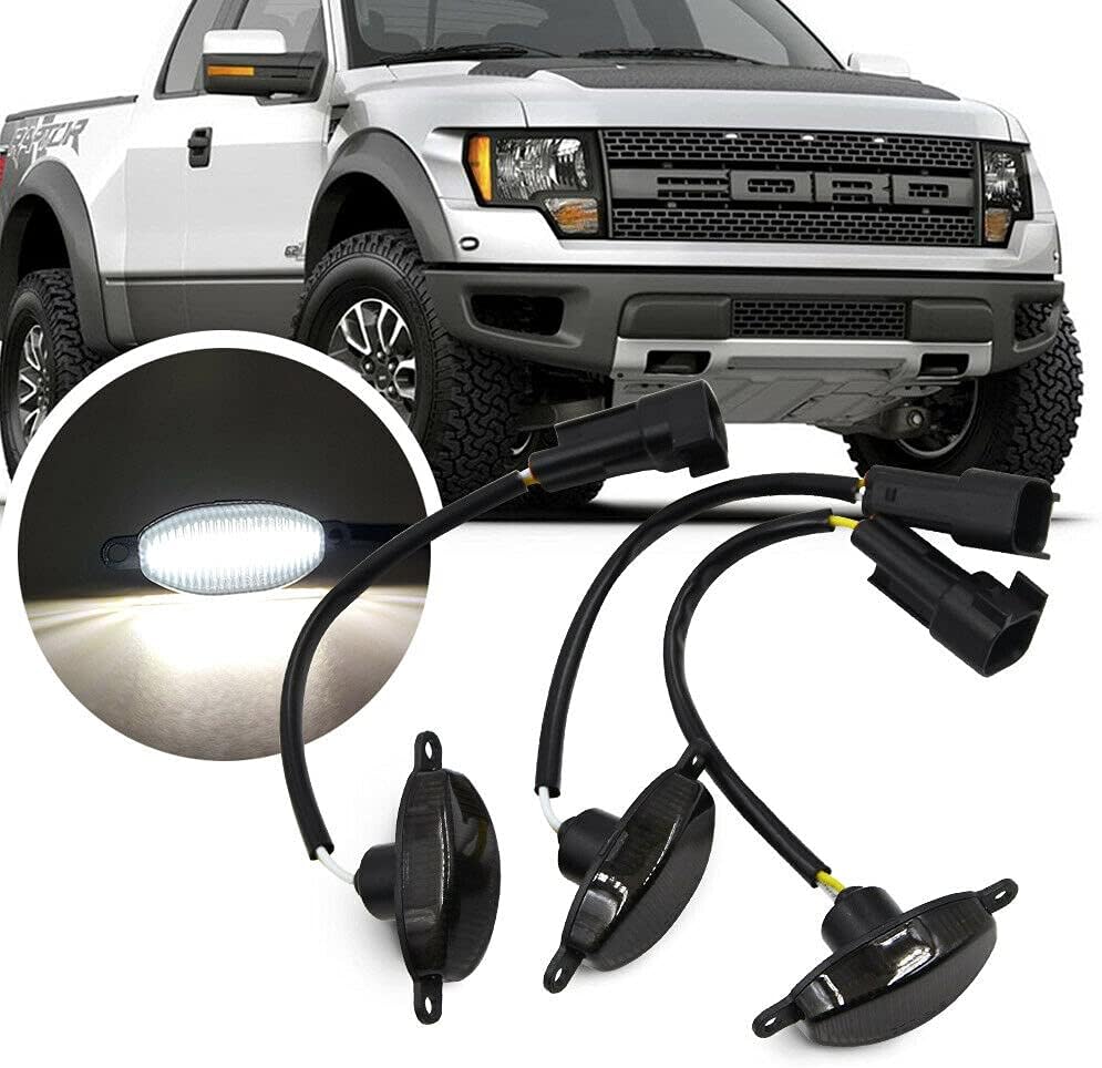 for 2010-2014 Ford F150 SVT Raptor Pick Up & 2017-2019 Ford Raptor Pick Up Front Grille Daytime Driving Running Light Smoked Lens White LED Raptor Lights F-150 Bumper DRL Lamps