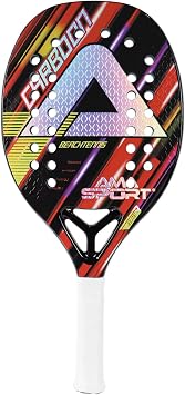 AMA SPORT Beach Tennis Racket 3K Carbon Fiber with EVA Foam Core Professional Carbon Beach Tennis Paddle for Advanced Players Red