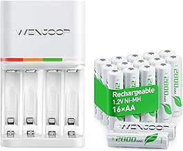 AA Rechargeable Batteries 16 Pack, 2800mAh NiMH Pre-Charged, Long Lasting with Smart 4-Bay Fast Charger & LED, for Remote, Toys, Camera, Flashlight