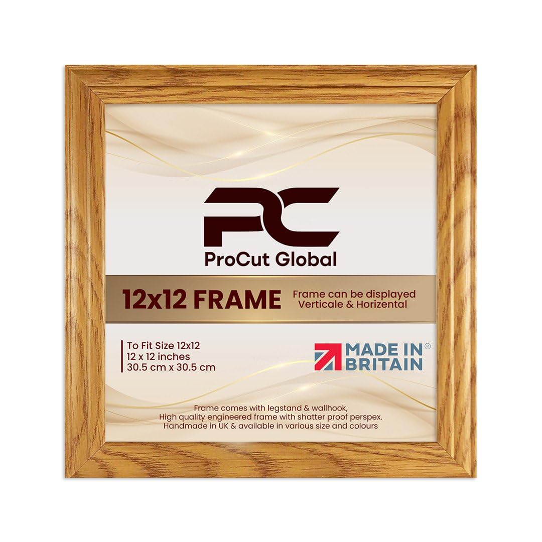 Procut Global 12X12 Oak Picture Frames - Classic Wooden Photo Frame with Shatterproof Perspex for Wall or Tabletop - Perfect for Posters, Certificates & Prints - Sizes & Colors Available