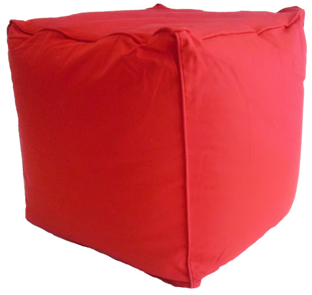 BeanLazy Cotton Red Cube Bean Bag Ottoman - 45cm x 45cm Square Footstool & Extra Seat - Pre-Filled Luxury Soft Furniture for Lounge, Kids Bedroom & Playroom - Vibrant Red