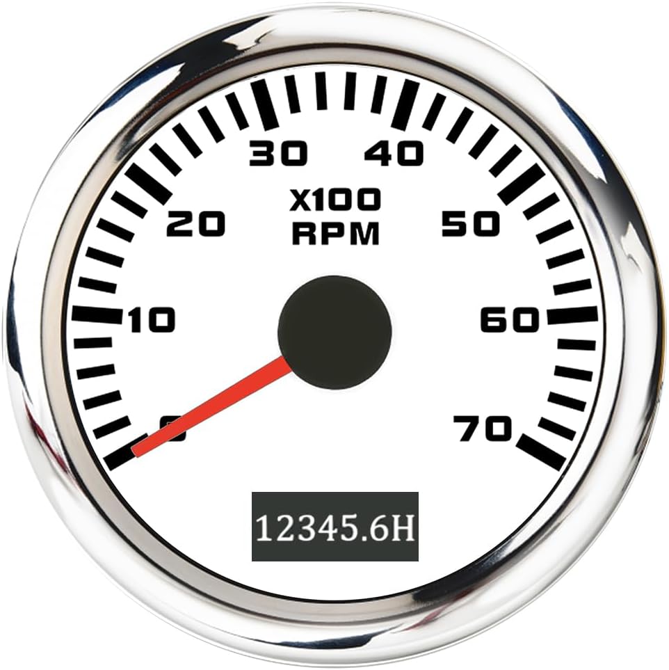 ELING 52mm (2'') Diesel Engine Tachometer 6000RPM Gauge with Hour Meter 12V 24V with Red Backlight for Generator Van Vessels