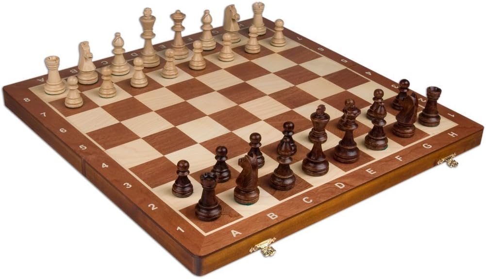 Wegiel Handmade European Professional Tournament Chess Set - Wooden 21 Inch Folding Board with Felt Base & Hand Carved Chess Pieces - Compartment Inside The Board to Store Each Piece