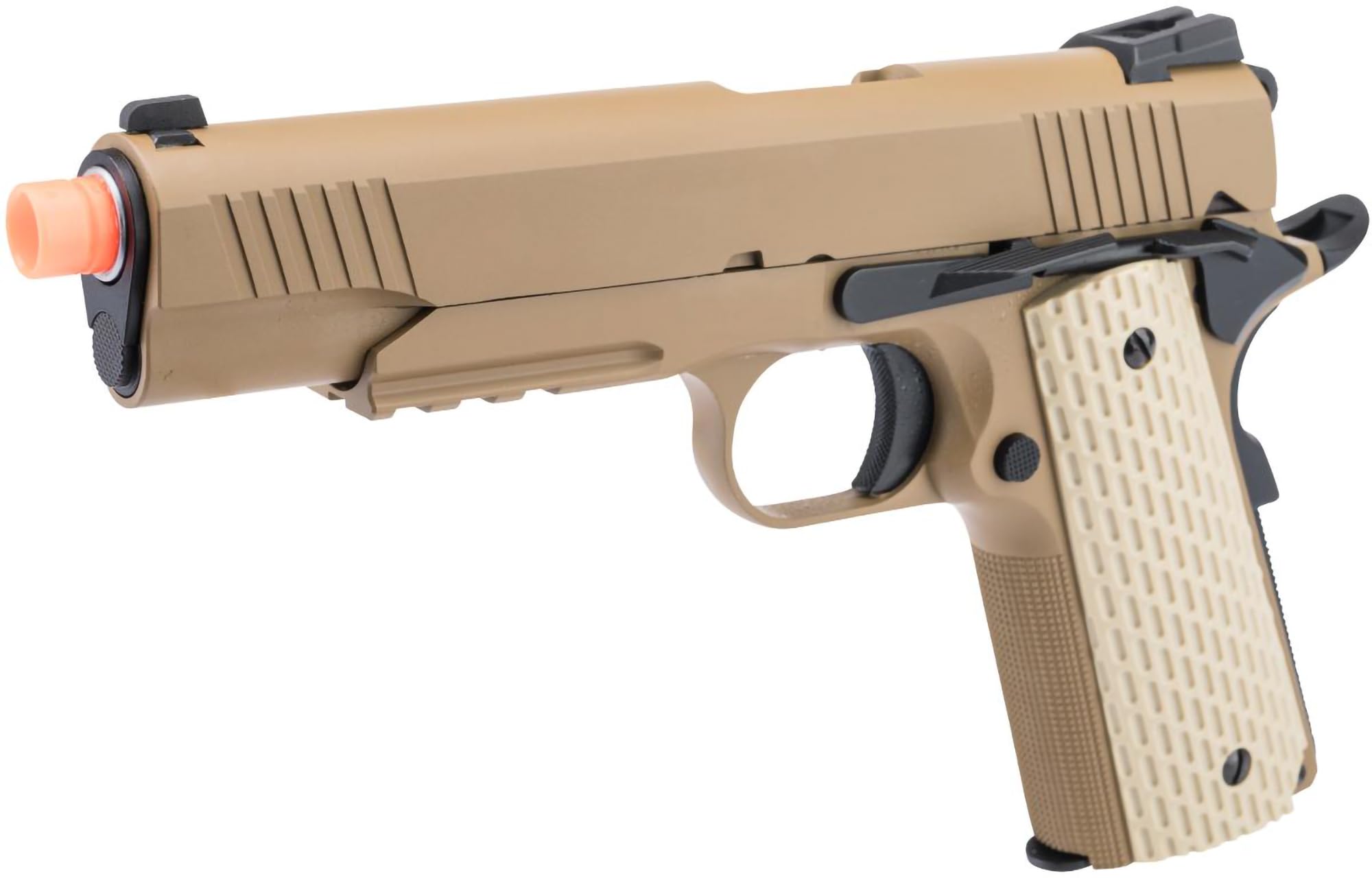 Evike Airsoft - WE-Tech 1911 Warrior Gas Blowback GBB Airsoft Pistol (Color: Desert) - (PID: 33152)
