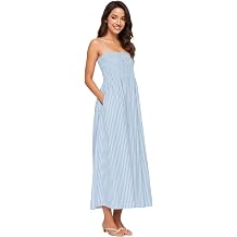 Women Spaghetti Strap Smocked Striped Maxi Beach Sundress with Pockets | Flowy Swing A Line Vacation Long Dress Casual Boho Beach Wedding Guest Dress Square Neck Summer Sundress