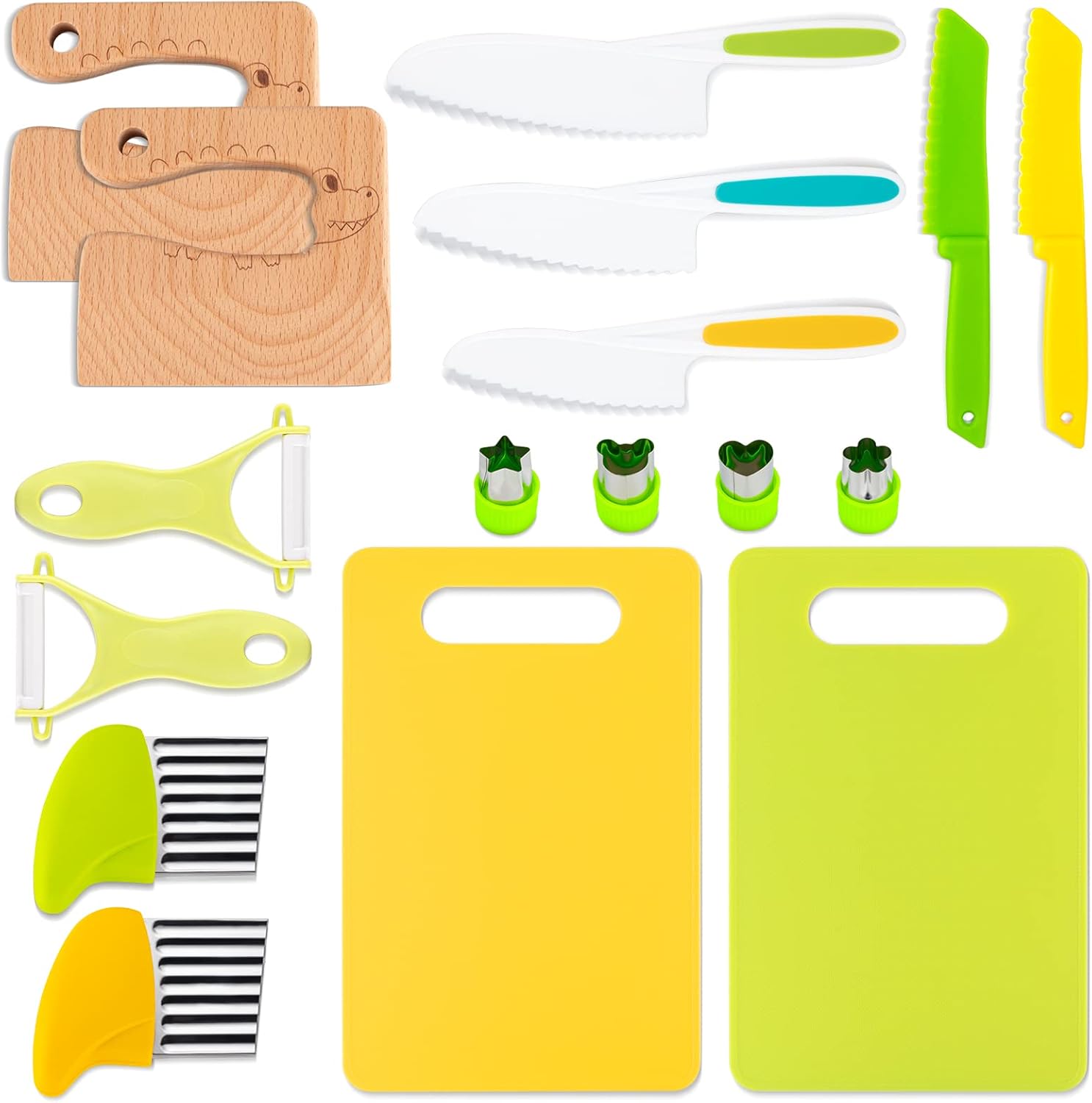 17 Pieces Wooden Kids Kitchen Knife, Kids Knife Set Include 5 Toddler Knives with