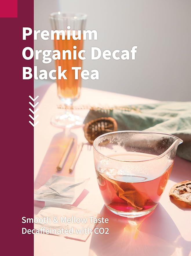 HYNTMYT Organic Decaffeinated Black Tea Bags are USDA Certified Organic and made from high-quality decaffeinated black tea leaves. Each box contains 120 individual tea bags, providing a convenient and easy way to enjoy a cup of decaf black tea.