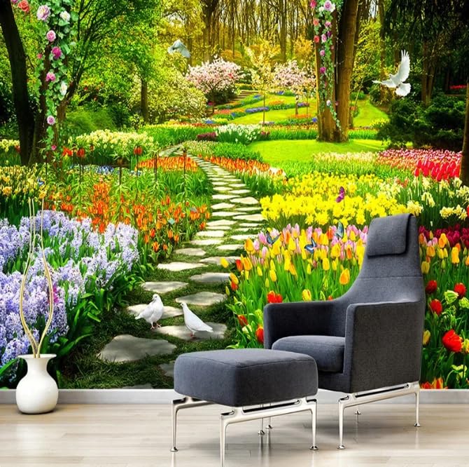 Photo Murale 3D Chemin de Jardin pour Illuminer le Salon et la Chambre 250x175cm