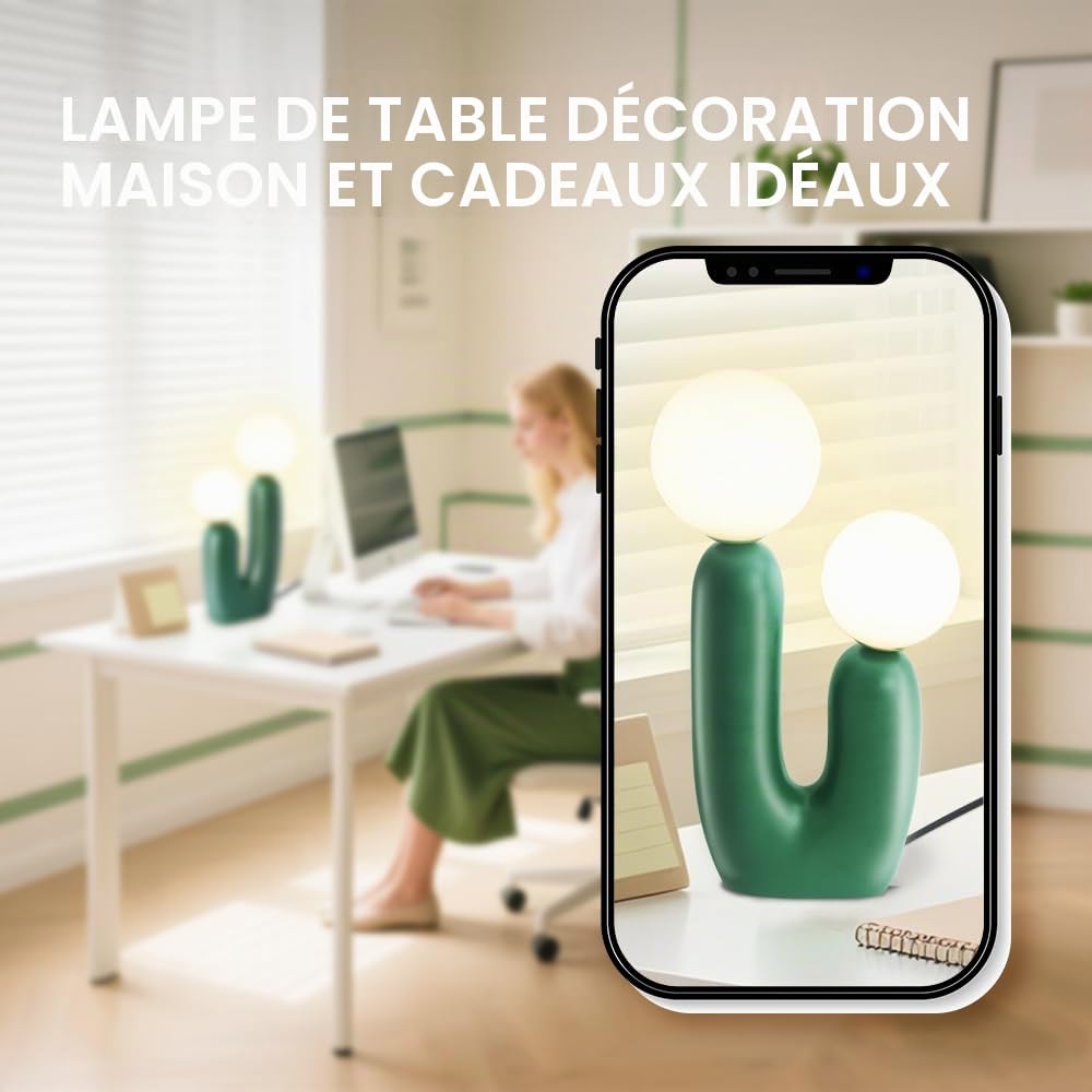 Lampe de chevet, lampe cactus moderne, lampe de table en résine, dimmable, adaptée au salon, à la chambre à coucher, à la table de chevet (Vert) (Vert)