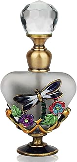 YU FENG5ML Vintage Retro Dragonfly Perfume Bottles Heart Shaped Decorative Empty Essential Oils Bottles Glass Refillable Frosted Lotion Bottle For Girls or Women
